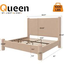 Full/Queen/King Size Upholstered Bed Frame With Boucle Chenille Fabric, Cloud-Inspired Headboard And Corner Design, Modern Sturdy Platform Bed For Stylish Bedroom Furniture, No Box Spring Needed, Khaki - Xem 3