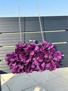 Elegant Purple Floral Petal Satin Evening Clutch Bag – Double Chain Design, Handheld & Crossbody, Perfect For Prom, Weddings, Parties, Cocktail Events, Graduation, And Formal Occasions
