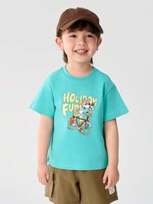 Balabala Young Boys Quick-Dry Short-Sleeve T-Shirt, Boys' & Girls' 2025 Summer - Blue-green - View 2