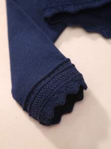 Young Girl Elegant Solid Color Knit Cardigans With Scallop Trim - Navy Blue - View 6