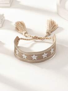1 Stück Boho-Stil besticktes Stern Dekor Freundschaftsarmband - Weiss - Übersicht 2