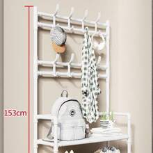 White Shoe Rack For Home Use- Multi-Layer Single Door Shoe Rack For Renting/Subletting- Integrated Iron Clothes Hat Rack - Floor-Standing Dormitory - Multi-Functional Shoes And Hats Rack - Selective Carbon Steel Tube - Diversified Placement - Structurally Steady - Easy To Install - High-Capacity Storage - Strong Bearing Capacity, Not Easily Deformed - Open Shelf For Convenient Retrieval - Not Easily Rusty. - White - View 14