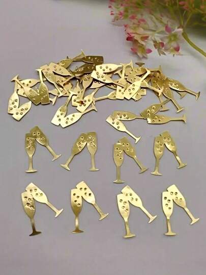 50/100pcs Gold Metallic Paper Confetti Champagne Glass Shaped, Luxury Birthday Wedding Party Holiday Table Decoration, Creative Celebration Supply, Suitable For Birthday Party, Wedding Ceremony, Bachelor/Bachelorette Party, Graduation, Homecoming, Theme Party, Retirement Party, Anniversary, Housewarming, Restaurant Table Decor
