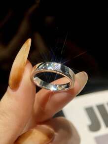 1 pièce Bague de fiançailles en design rond de 0,3 carat Moissanite de couleur D, convenant aux hommes. Bague de mariage en argent sterling 925 , bague de promesse, cadeau de luxe de la Saint-Valentin