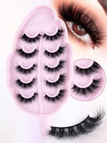 5pairs/Set Fox Eye Fluffy False Eyelashes With Leaf-Shaped Tray, Natural Looking, Thick And Soft,3D Natural Spiky Manga Lashes Cat-Eye Fluffy Wispy Soft Lashes Fake Eyelashes False Eyelashes Strip,Natural Soft Eyelash Crisscross Wispy Fluffy Lashes,Naturally Slender, Curled And Enlarged Eyes,For Women To Use Travel, Party ,Chrismas,Gifts For Women﻿ - 眼尾拉長款 - 查看 1
