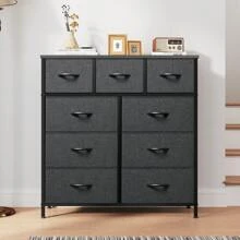 Commode, 9 Tiroirs en Tissu Commode Chambre Meuble de Rangement, Cadre en Métal,pour Chambre à Coucher, Salon,Gris Profond