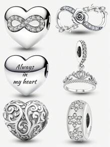 1 件 925 纯银爱心皇冠花珠饰物适合女士手链手镯 DIY 珠宝制作和日常服装搭配珠宝装饰适合女孩 - 銀色 - 查看 10