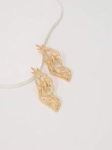 1 对不对称金属火焰形耳环，夸张个性化珠宝，适合女士 - 金色 - 查看 5