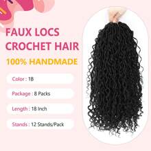 14/18/24inch 8 Packs Goddess Faux Locs Crochet Hair For Women, Goddess Locs Crochet Hair, Boho Style Locs, River Hair With Curly Ends - 1B - 查看 7