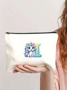 1 件可爱卡通独角兽 26 个独角兽字母印花，送给女孩的礼物，可爱复古卡通图案印花袋收纳袋