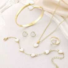 5pcs/Set Luxury Heart Shape Jewelry Set - Necklace, Bracelet, Earrings