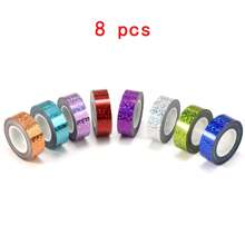 8 卷闪光和纸胶带，艺术与工艺品装饰胶带，闪光胶带，适用于 DIY 装饰、标签、办公室和学校使用 - 彩色 - 查看 8