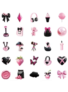 50 Pcs Creative 3D Black And Pink Style Cool Graffiti Stickers, Vinyl Waterproof Girl's Heart Series Stickers, Suitable For Water Bottles, Laptops, Suitcases, Computers, Phone Cases, Diaries, Gifts For Students, Girls And Ladies