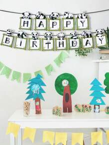 1 juego de adorable pancarta de cumpleaños de panda, pancarta de feliz cumpleaños de bambú para fiesta de cumpleaños con temática de panda, decoraciones de cumpleaños para pandas, animales de acuarela