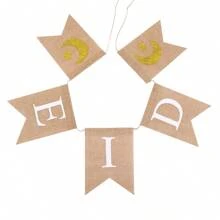 1pc Ramadan Party Holiday Theme Hanging Pennant Banner, Room Decoration With Eid Ramadan Mubarak Moon & Star Print, 19pcs