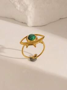 1pc Fashionable Exaggerate Luxurious Golden Devil's Eye With Blue-Green Turquoise Adjustable Ring, Stainless Steel 18k Design, Suitable For Women To Wear For Daily, Festival, Party, Gathering, Date Or Gift