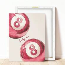 1 Pieza de impresión en lienzo de arte decorativo contemporáneo, póster moderno y simple de la bola de billar rosa de la suerte, arte de pared de chica linda y elegante, pieza de decoración de interiores para dormitorio, sala de estar, oficina en casa, comedor, dormitorio, apartamento, decoración minimalista de habitación