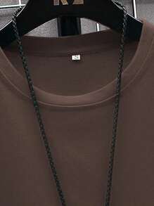 男士时尚街头服饰文字与赛车图案宽松棕色短袖 T 恤 - 咖啡棕 - 查看 5