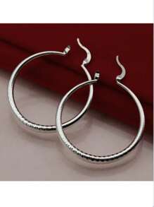 1 Pair Silver Hoop Earrings, Jewelry Gift For Women, Suitable For Wedding, Party - Silver - View 2