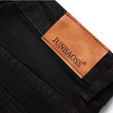 JUNBAOSS Pantalones vaqueros ajustados elásticos para hombre, pantalones vaqueros ajustados rotos para hombre, moda desgastada, rectos, cómodos, cintura flexible - Negro - Ver 8