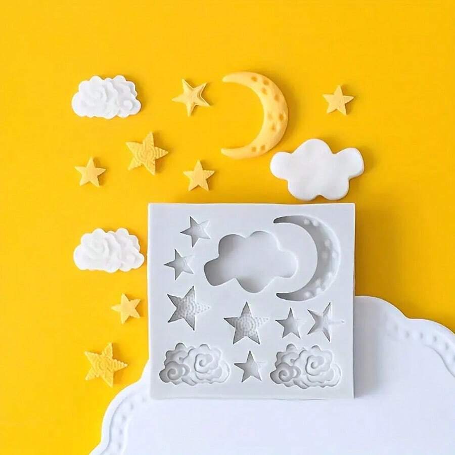 1pc Silicone Mold With Moon, Star And Cloud Designs - Light Grey - View 1