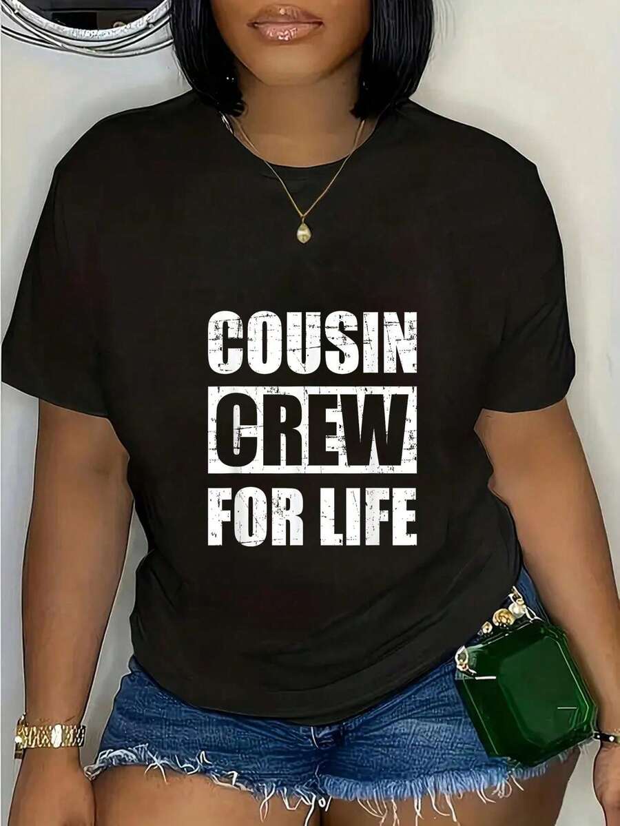 100% Cotton Casual Tshirt Cousin Crew For Life T-Shirt - 黑色 - 查看 1