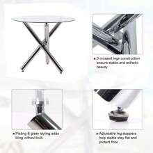 Dining Table And Chairs Set Of 4, High Back PU Leather Chair With Glass Chrome Leg Table - Table + Grey Chair - View 4