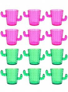 Bộ 6/12 ly nhựa hình xương rồng, ly thủy tinh 2oz, bộ sản phẩm mới lạ vui nhộn và dễ thương, thích hợp cho tiệc độc thân, tiệc theo chủ đề phương Tây/tequila, tiệc theo chủ đề lễ hội hóa trang, có thể rửa bằng máy rửa chén - Nhiều màu - Xem 3