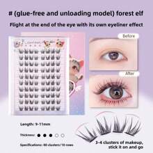 60 grupos/10 filas de pestañas postizas de conejo de nueve colas sin pegamento para gatos de cara grande, pestañas de zorro de nueve colas autoadhesivas y segmentadas, una herramienta de maquillaje indispensable para viajar