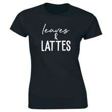 Leaves And Lattes Printed Short Sleeve T-Shirt For Women - 黑色 - 查看 1
