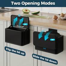 Stainless Steel Hanging Trash Can With Lid And Inner Bucket, 2 Gallon Kitchen Compost Bin For Counter Top, Under Sink Or Wall Mount, Small Garbage Can For Cupboard/Bathroom/Bedroom/RV, Black - Black - View 4