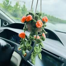 1 pieza Planta de crochet linda para espejo retrovisor de carro/decoración de habitación, accesorio colgante hecho a mano para espejo de carro estilo bohemio, adecuado para mujeres y niñas, decoración estética interior verde del carro, adorno colgante para camión para hombres