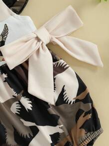 Charming Baby Girls' Rompers Wild Goose Or Duck Embroidery Double Bowknot Infant Bodysuits Jumpsuits - Apricot - View 8