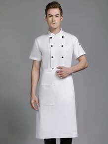 Unisex Chef Jacket, Short Sleeve, Solid Color Chef Coat For Restaurant, Hotel Kitchen Uniform - White - View 3