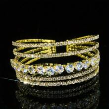 1pc Vrouwen Dagelijkse Draag Franse Stijl Multi-Layer Open Manchet Armband Ingelegd Met Synthetische Zirkonia, Elegante Luxe Accessoire