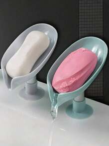 2 pièces Porte-savon en forme de feuille, support de savon de drainage, accessoires de salle de bain, plateau de savon à ventouse, boîte à savon étanche à la salle de bain, porte-savon, accessoires de salle de bain (la couleur du produit peut varier en raison de l'éclairage et du lot de production), décoration de salle de bain maison, retour à l'école d'été