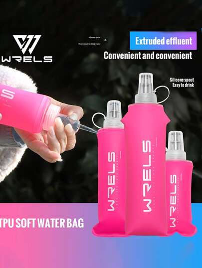 WRELS 1 pieza Botella de agua deportiva plegable suave de color rosa, con boquilla de silicona, fácil de llevar para actividad física, ciclismo, correr