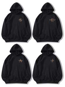 定制文字印花连帽衫，个性化设计，适合家庭聚会、团体、婴儿、朋友、情侣、宠物、音乐节等场合，秋冬季女士节日礼物，情人节、万圣节、感恩节、圣诞节、周年纪念日、婚礼、送给闺蜜，装饰性强，时尚百搭，黑色 - 黑色 - 查看 2