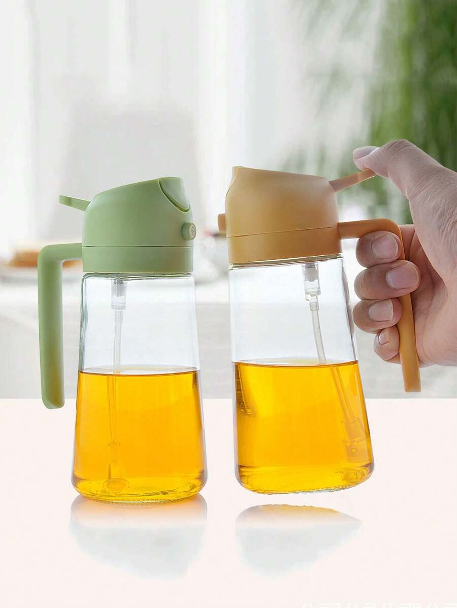 1PC Glass Spray Dual-Use Oil Kettle Large Capacity Leak Proof Household Oil Spray Kettle Kitchen With Cover And Handle Spray Oil Bottle, Spray Two In One Oil Kettle Oil Spray Pour One Dual-Use Oil Spray Kettle Kitchen Barbecue Oil Spray Foggy Oil Kettle
