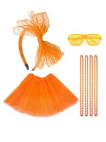 6/7件套女士服装配饰套装，适合80年代霓虹派对，包括蕾丝蝴蝶结发箍、道具眼镜、仿珍珠项链、蓬蓬裙，适合派对角色扮演、舞台表演和万圣节。 - 多色 - 查看 6