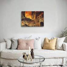 1 Pc, A Medieval Painting Of The Fiery With Many Demons And Devil, Original, Canvas, Wall Art, Living Room Wall Decorations, Bedrooms, Bathrooms, Frame Poster Art Prints, Hanging Paintings, Home Decoration, Festivals. Home 1 - Multicolor - View 3