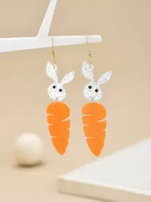 1 par de pendientes creativos y novedosos con diseño de conejo y zanahoria, aptos como regalo para niños y niños pequeños