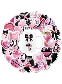 50 Pcs Creative 3D Black And Pink Style Cool Graffiti Stickers, Vinyl Waterproof Girl's Heart Series Stickers, Suitable For Water Bottles, Laptops, Suitcases, Computers, Phone Cases, Diaries, Gifts For Students, Girls And Ladies