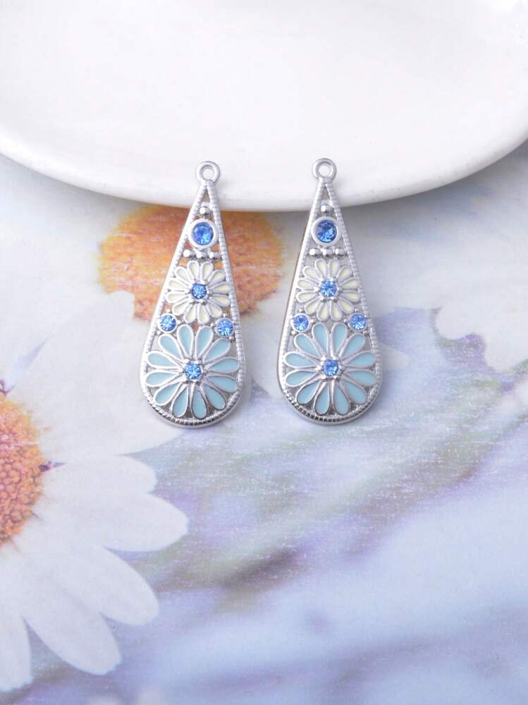 6pcs Vintage Style Zinc Alloy Flower Long Water Drop Charms, Rhinestone Jewelry Earring Pendants, Accessories - 6 pieces of water drops - View 10