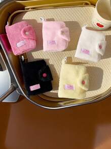 1pc Plush Multi-Functional Earphone Case, Student Portable ID/Card Holder, Double Folding Data Cable Organizer - Multicolor - View 4