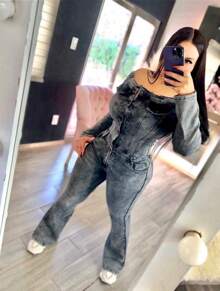 PALAZZO BELL STRETCH DENIM SMOKE TONE - Grey - View 1