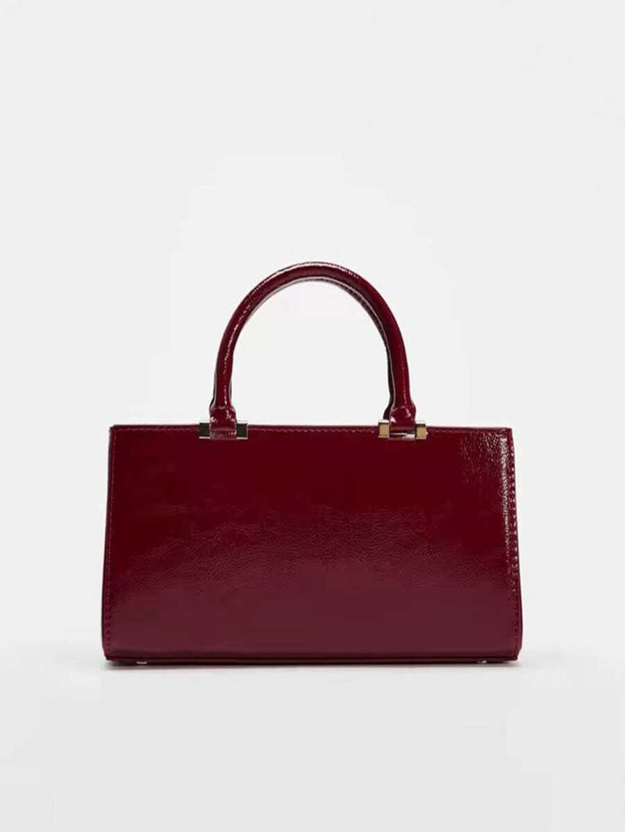 跨境女包秋季新品，深红色纹理高级迷你单肩斜挎手提包，时尚百搭，防水面料，可调节金属五金链条，适合聚会通勤 - 酒紅色 - 查看 1