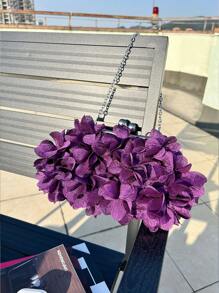Elegant Purple Floral Petal Satin Evening Clutch Bag – Double Chain Design, Handheld & Crossbody, Perfect For Prom, Weddings, Parties, Cocktail Events, Graduation, And Formal Occasions
