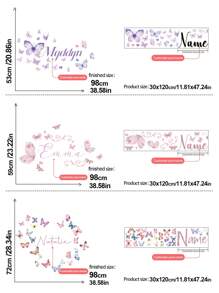 1PC 120x30CM / 47.2x11.8Inch Custom Butterfly Name Wall Sticker – Floral Design With Personalized Name – Kids Room Or Nursery Decor Back To School