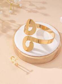 1 Set Elegant Minimalist Metal Hollow Circle Geometric Bangle And Ring, Fashion Versatile Jewelry For Women